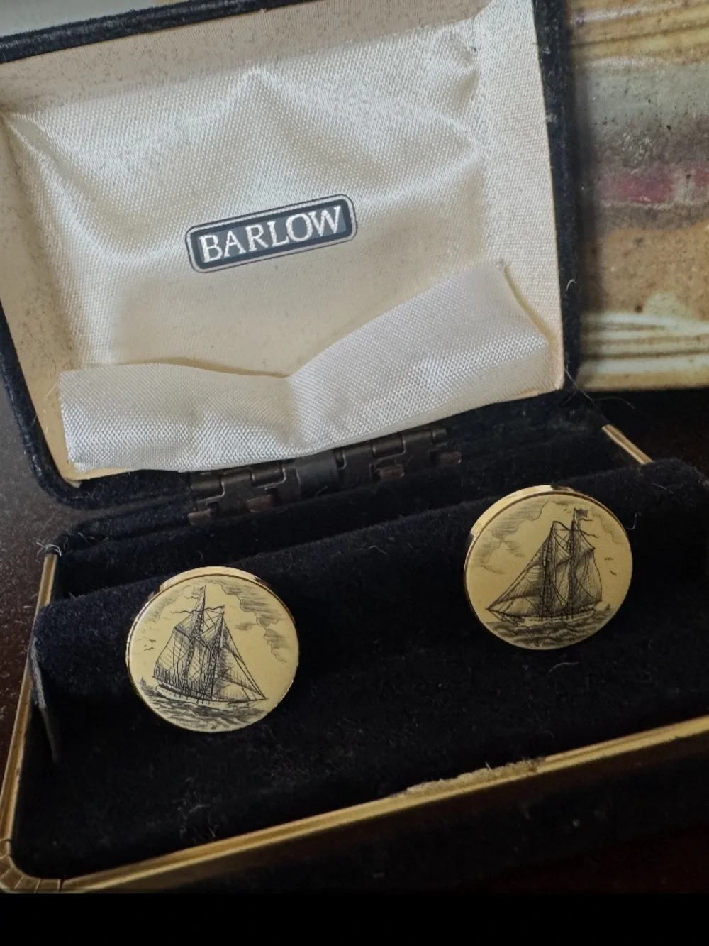 Vintage Barlow nautical scrimshaw style cufflinks